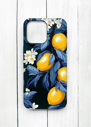 Матовый чехол на iphone 15 pro max черный лимонное дерево (принт 417)