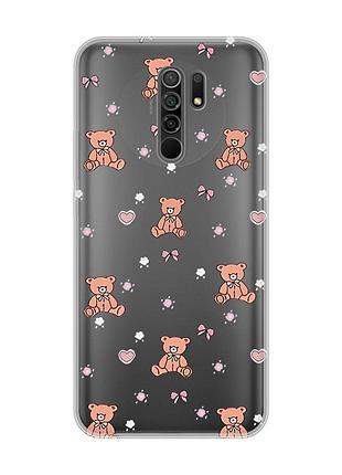 Прозрачный чехол на xiaomi redmi 9 ведмежата (принт 418)