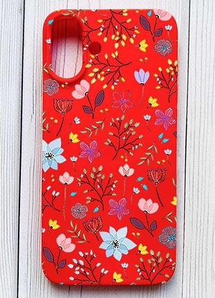 Матовий червоний чохол на iphone 16 plus квітковий фон (принт 267)