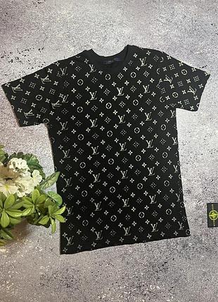 Чорна преміальна монограмна футболка чоловіча louis vuitton (оригінал)