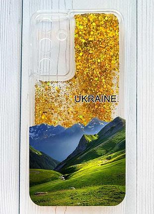 Чехол с плавающими золотыми блестками на samsung galaxy a55 карпаты украина (принт 409)