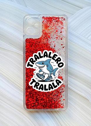 Чохол з плаваючими червоними блискітками на samsung galaxy a05 (a055) акула тралалеро тралала (принт 416)