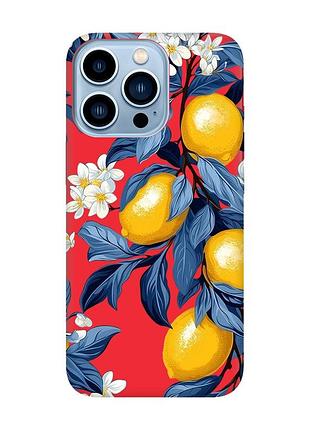 Матовый красный чехол на apple iphone 13 pro max лимонное дерево (принт 417)