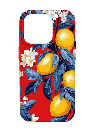 Матовый красный чехол на apple iphone 14 pro max лимонное дерево (принт 417)