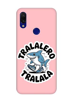 Матовый розовый чехол на xiaomi redmi 7 акула тралалеро тралала (принт 416)