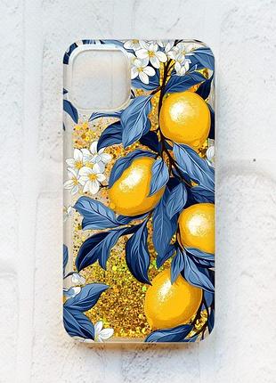 Чехол с плавающими золотыми блестками на iphone 11 лимонное дерево (принт 417)