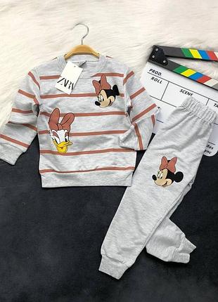 Спортивний костюм дитячий zara в смужку принт disney 122-128 сірий