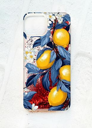 Чехол с плавающими красными блестками на iphone 13 лимонное дерево (принт 417)