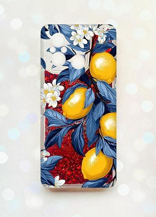 Чехол с плавающими красными блестками на xiaomi redmi 12c лимонное дерево (принт 417)