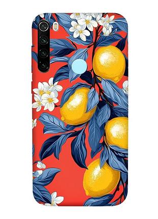 Матовый красный чехол на xiaomi redmi note 8t лимонное дерево (принт 417)