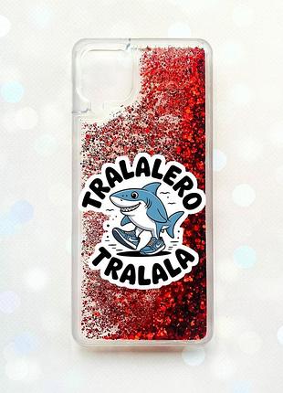 Чехол с плавающими красными блестками samsung galaxy a12 акула тралалеро тралала (принт 416)