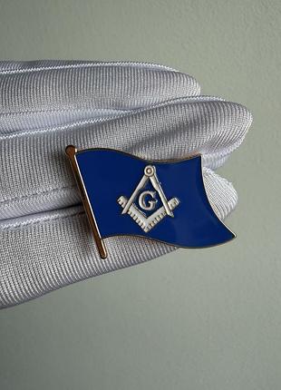 Пін значок металевий брошка масонський прапор циркуль і кутник g синій — символ масонів емаль