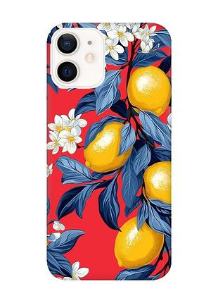 Матовый красный чехол на apple iphone 12 / 12 pro (6.1) лимонное дерево (принт 417)