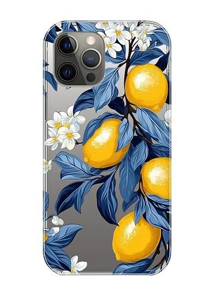Прозрачный чехол на iphone 12 pro max лимонное дерево (принт 417)