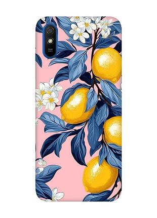 Матовый розовый чехол на xiaomi redmi 9a лимонное дерево (принт 417)