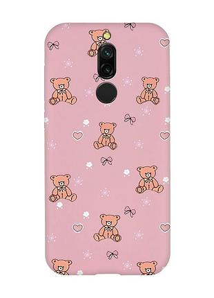 Матовый розовый чехол на xiaomi redmi 8 ведмежата (принт 418)