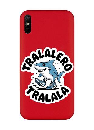 Матовий червоний чохол на xiaomi redmi 9a акула тралалеро тралала (принт 416)