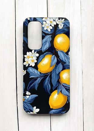 Матовый чехол на samsung galaxy a54 5g (a546) черный лимонное дерево (принт 417)