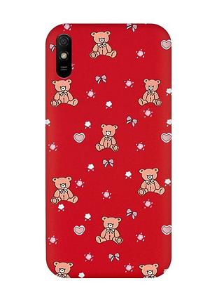 Матовый красный чехол на xiaomi redmi 9a ведмежата (принт 418)