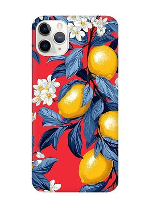 Матовый красный чехол на iphone 11 pro max (6.5) лимонное дерево (принт 417)