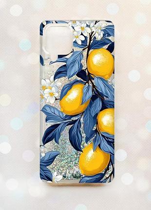 Чехол с плавающими серебряными блестками samsung galaxy a12 лимонное дерево (принт 417)