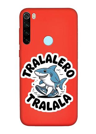 Матовый красный чехол на xiaomi redmi note 8t акула тралалеро тралала (принт 416)