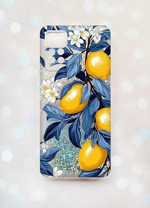 Чехол с плавающими серебряными блестками на xiaomi redmi note 11 pro лимонное дерево (принт 417)