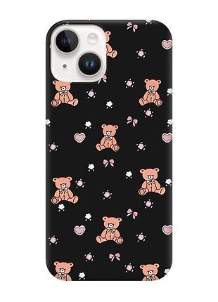 Матовий чорний чохол на apple iphone 14 медвежата (принт 418)