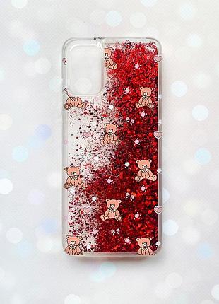 Чехол с плавающими красными блестками на samsung galaxy a03s (a037) ведмежата (принт 418)