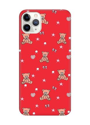 Матовый красный чехол на iphone 11 pro max (6.5) ведмежата (принт 418)