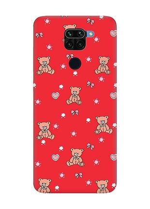 Матовий червоний чохол на xiaomi redmi note 9 / 10x медвежата (принт 418)