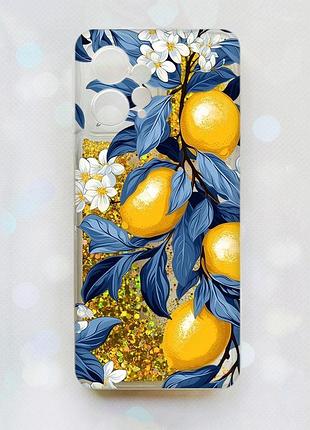 Чехол с плавающими золотыми блестками на xiaomi redmi note 12 4g лимонное дерево (принт 417)