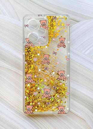 Чехол с плавающими золотыми блестками на xiaomi redmi note 12 pro plus ведмежата (принт 418)