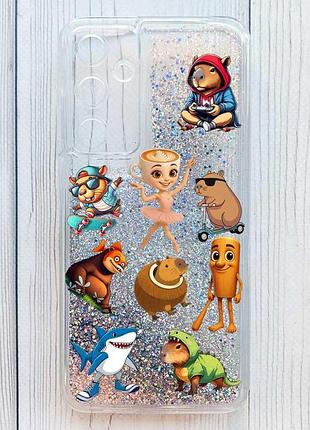 Чехол с плавающими серебряными блестками на samsung galaxy a15 мемы (принт 415)