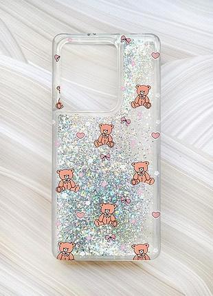 Чохол з плаваючими срібними блискітками на xiaomi redmi note 13 4g медвежата (принт 418)