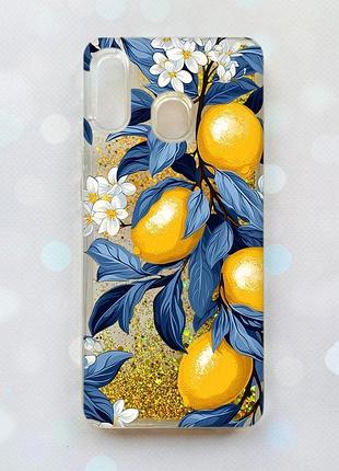 Чохол з плаваючими золотими блискітками на samsung galaxy a30(2019) a305/a20 лимонне дерево (принт 417)