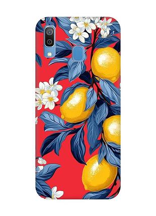 Матовый красный чехол на samsung galaxy a30 (2019) / a20 (2019) лимонное дерево (принт 417)
