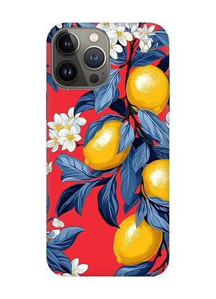 Матовый красный чехол на apple iphone 13 pro лимонное дерево (принт 417)