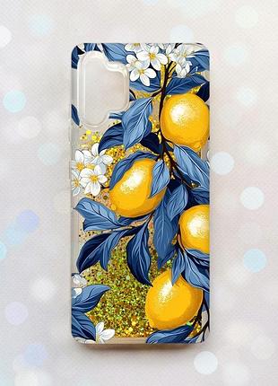 Чехол с плавающими золотыми блестками на samsung galaxy a32 лимонное дерево (принт 417)