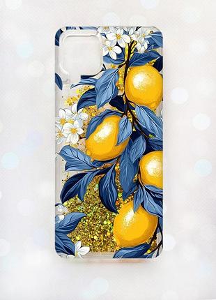 Чехол с плавающими золотыми блестками samsung a12 лимонное дерево (принт 417)