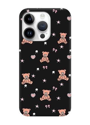 Матовий чорний чохол на apple iphone 14 pro медвежата (принт 418)