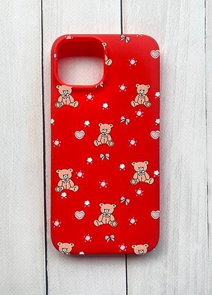 Матовый чехол на iphone 15 красный ведмежата (принт 418)