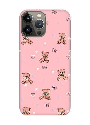 Матовый розовый чехол на apple iphone 13 pro ведмежата (принт 418)