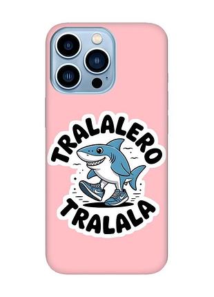 Матовый розовый чехол на apple iphone 13 pro max акула тралалеро тралала (принт 416)
