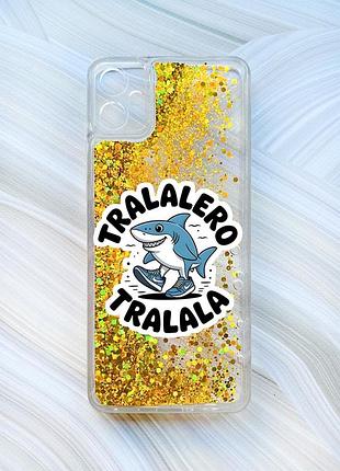 Чехол с плавающими золотыми блестками на samsung galaxy a05 (a055) акула тралалеро тралала (принт 416)