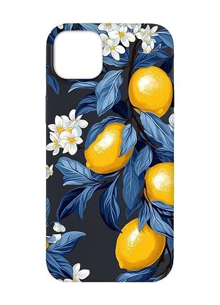 Матовый черный чехол на apple iphone 14 plus лимонное дерево (принт 417)