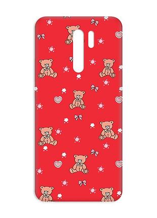 Матовый красный чехол на xiaomi redmi 9 ведмежата (принт 418)