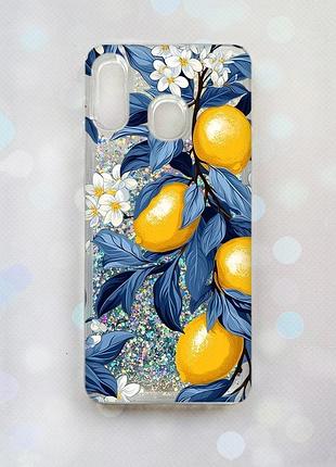 Чехол с плавающими серебряными блестками на samsung galaxy a30(2019) a305/a20 лимонное дерево (принт 417)