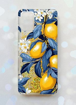 Чехол с плавающими золотыми блестками на samsung galaxy a02s лимонное дерево (принт 417)