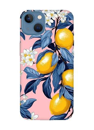 Матовый розовый чехол на apple iphone 13 лимонное дерево (принт 417)